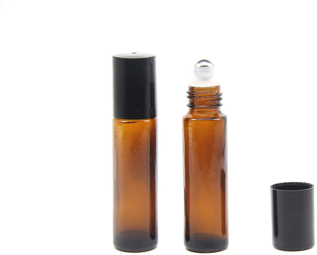 10 ml - Roll on ambre capuchon plastique noir bille en verre (1 pièce) - Essentials 4 oils