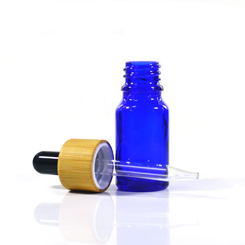 20 ml - Compte-gouttes de luxe en verre bleu bouchon Bamboo (1 pièce) - Essentials 4 oils