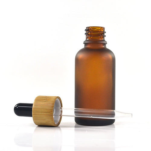20 ml - Compte-gouttes luxe en verre ambre dépoli bouchon Bamboo (1 pièce) - Essentials 4 oils